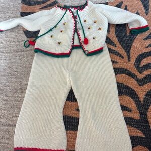 Vintage Kids Matching Set Cream with Red and Green Trim